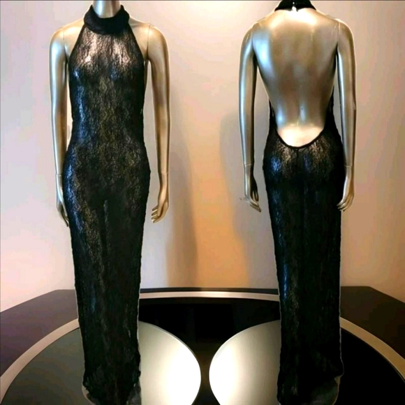 Boutique Dresses & Skirts - NWT Black Sexy Sheer Halter Neck Backless Bodycon Maxi Dress Sz S